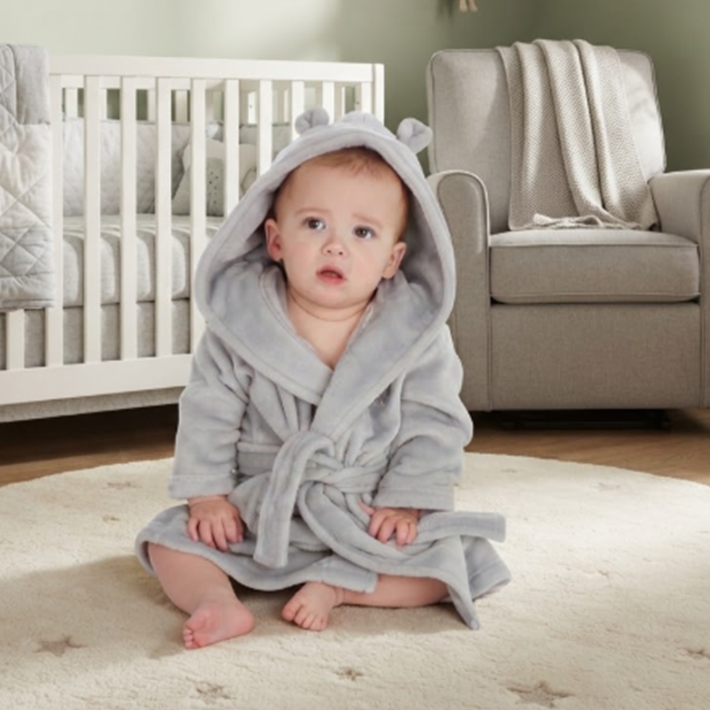 18C50906: Baby Silver Grey Hooded Dressing Gown (0-6 Months) 18C50906: Baby Silver Grey Hooded Dressing Gown (0-6 Months)